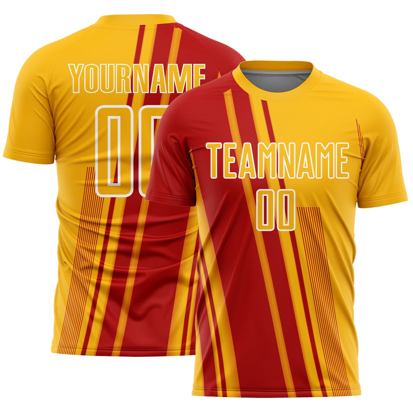 Custom Gold Red-White Lines Sports Sublimation Soccer Uniform Jersey - Main View