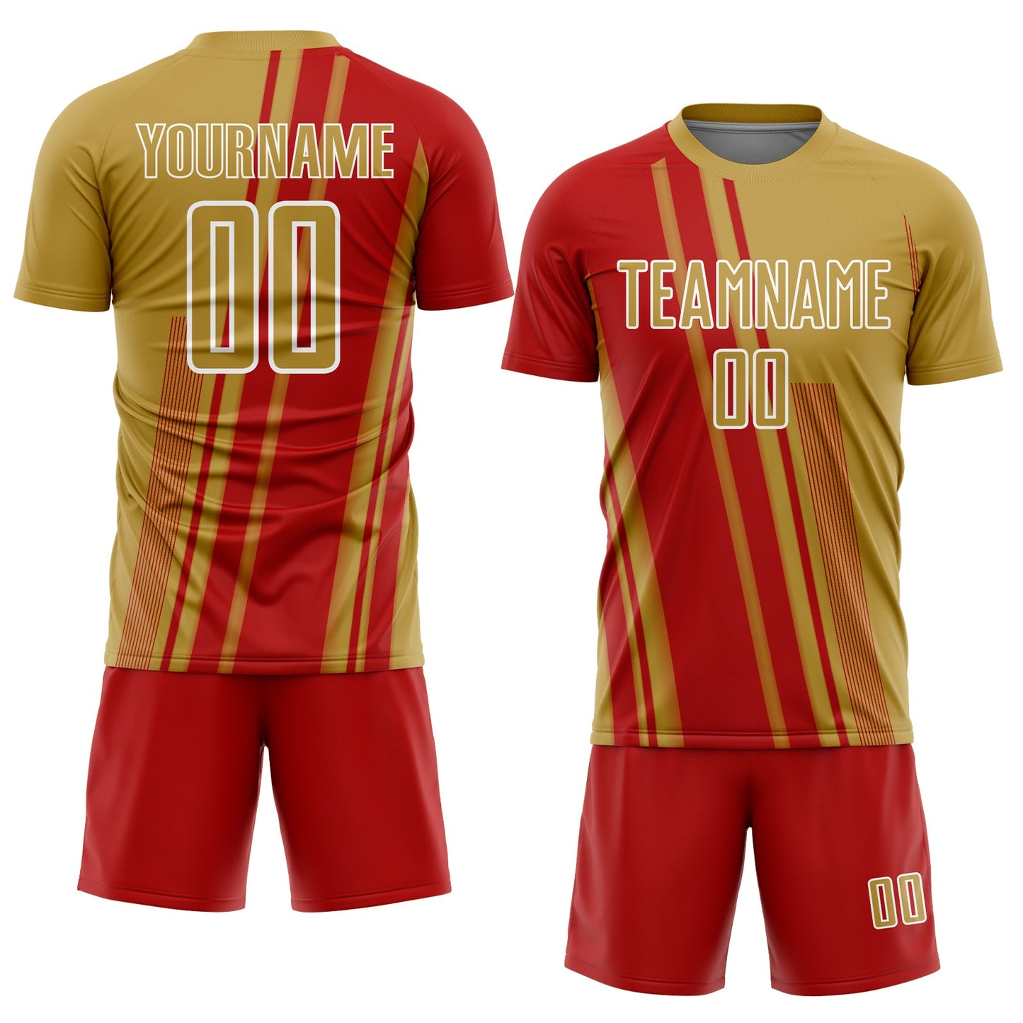 Custom Old Gold Red-White Lines Sports Sublimation Soccer Uniform Jersey view 2