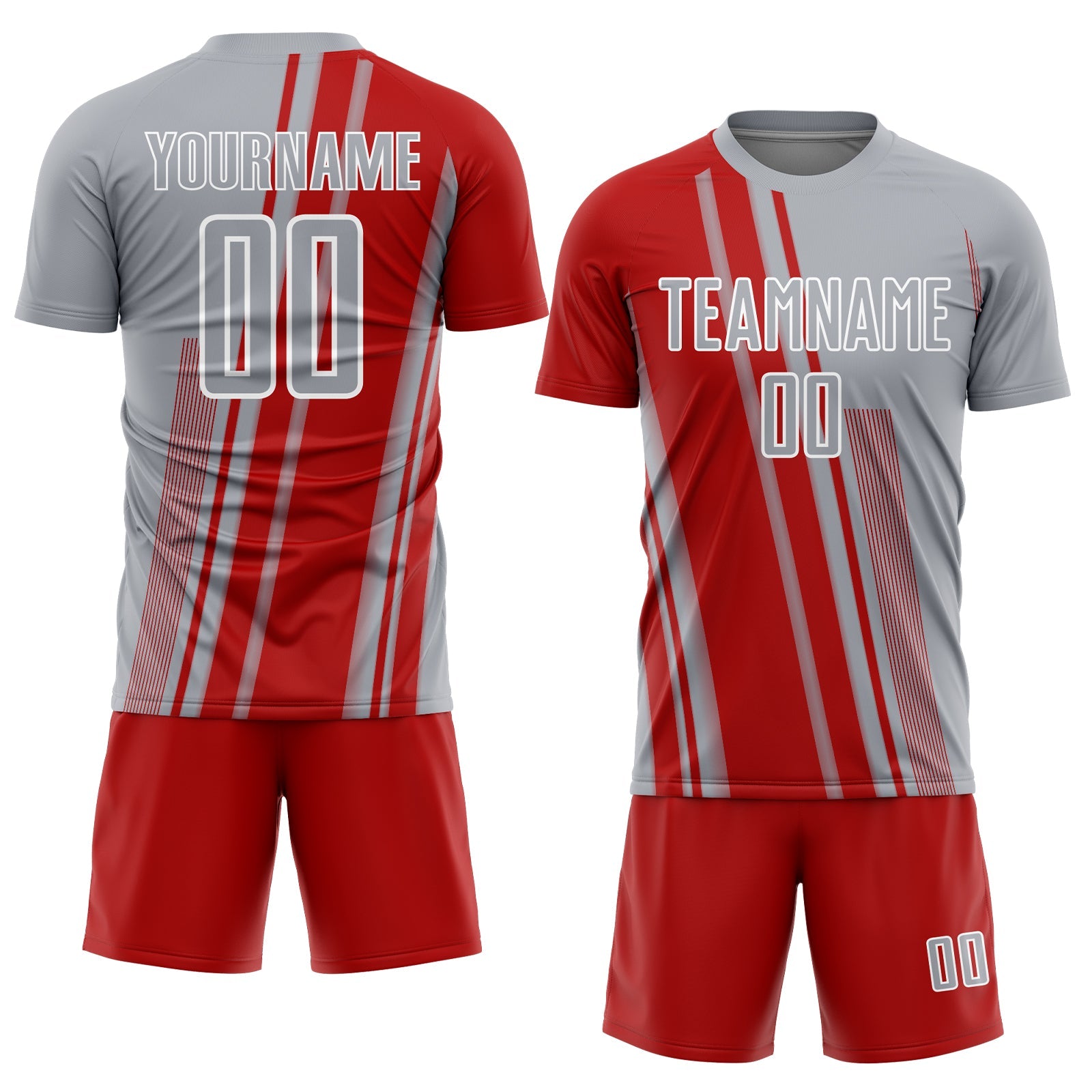 Custom Gray Red-White Lines Sports Sublimation Soccer Uniform Jersey view 2