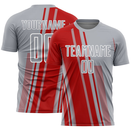 Custom Gray Red-White Lines Sports Sublimation Soccer Uniform Jersey - Main View