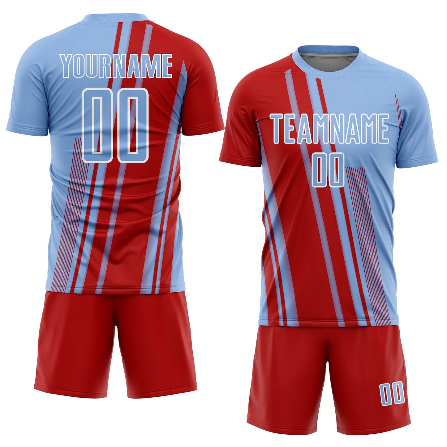 Custom Light Blue Red-White Lines Sports Sublimation Soccer Uniform Jersey view 2