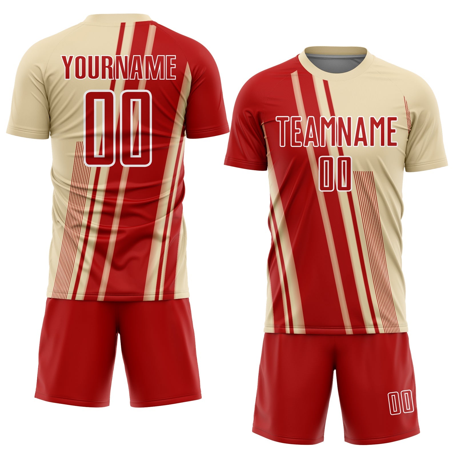 Custom Cream Red-White Lines Sports Sublimation Soccer Uniform Jersey view 2