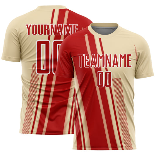 Custom Cream Red-White Lines Sports Sublimation Soccer Uniform Jersey - Main View