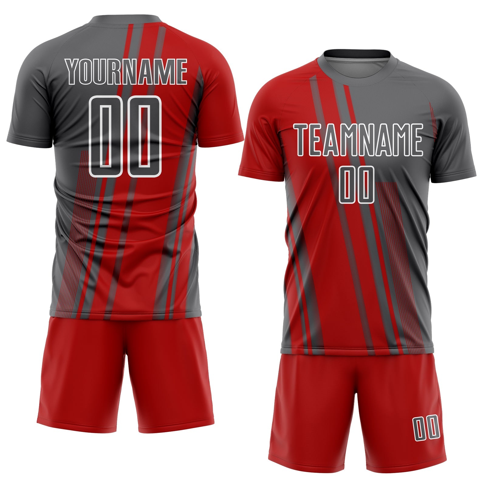Custom Steel Gray Red-White Lines Sports Sublimation Soccer Uniform Jersey view 2