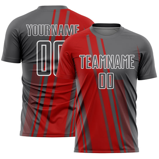 Custom Steel Gray Red-White Lines Sports Sublimation Soccer Uniform Jersey - Main View
