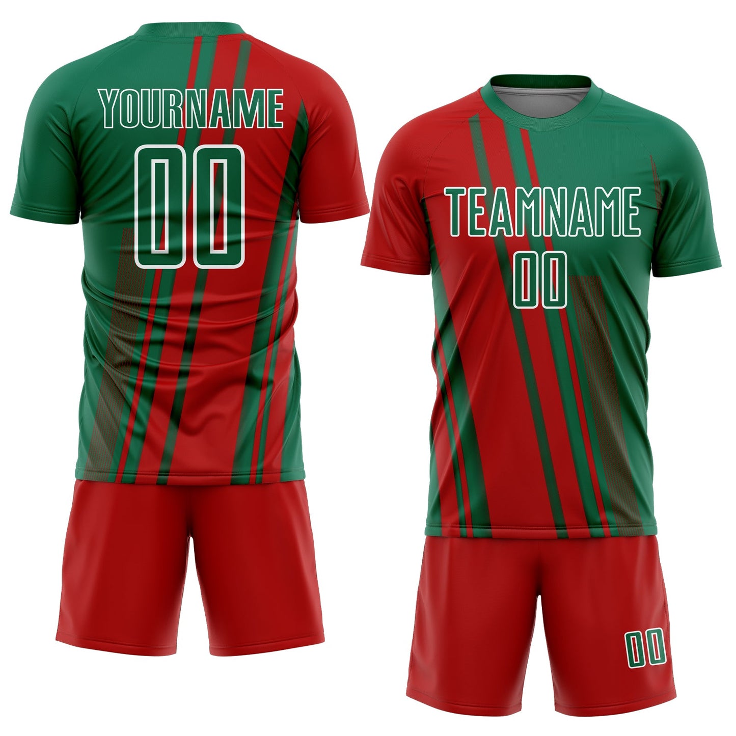 Custom Kelly Green Red-White Lines Sports Sublimation Soccer Uniform Jersey view 2