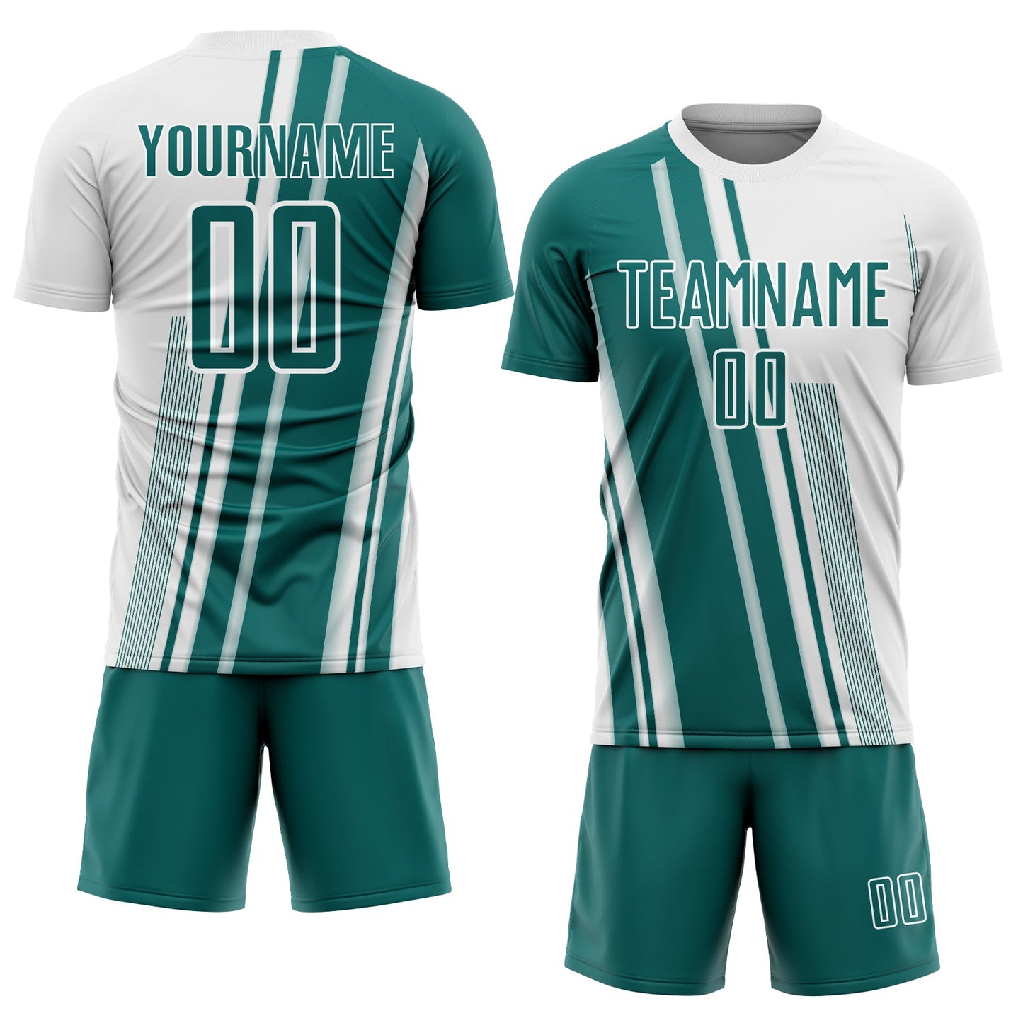 Custom White Teal Lines Sports Sublimation Soccer Uniform Jersey view 2