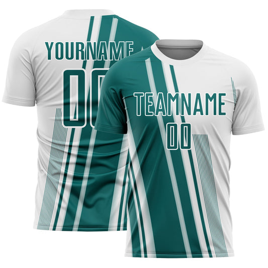 Custom White Teal Lines Sports Sublimation Soccer Uniform Jersey - Main View
