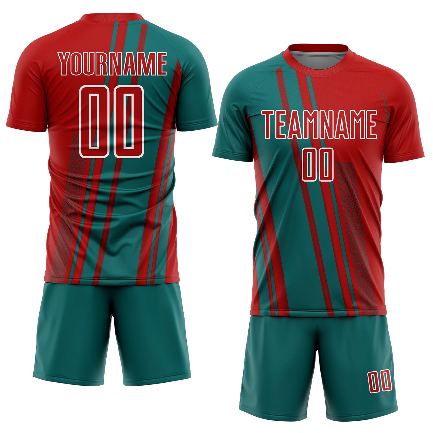 Custom Red Teal-White Lines Sports Sublimation Soccer Uniform Jersey view 2