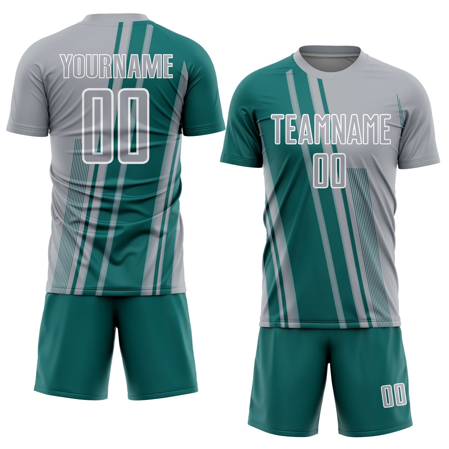 Custom Gray Teal-White Lines Sports Sublimation Soccer Uniform Jersey view 2