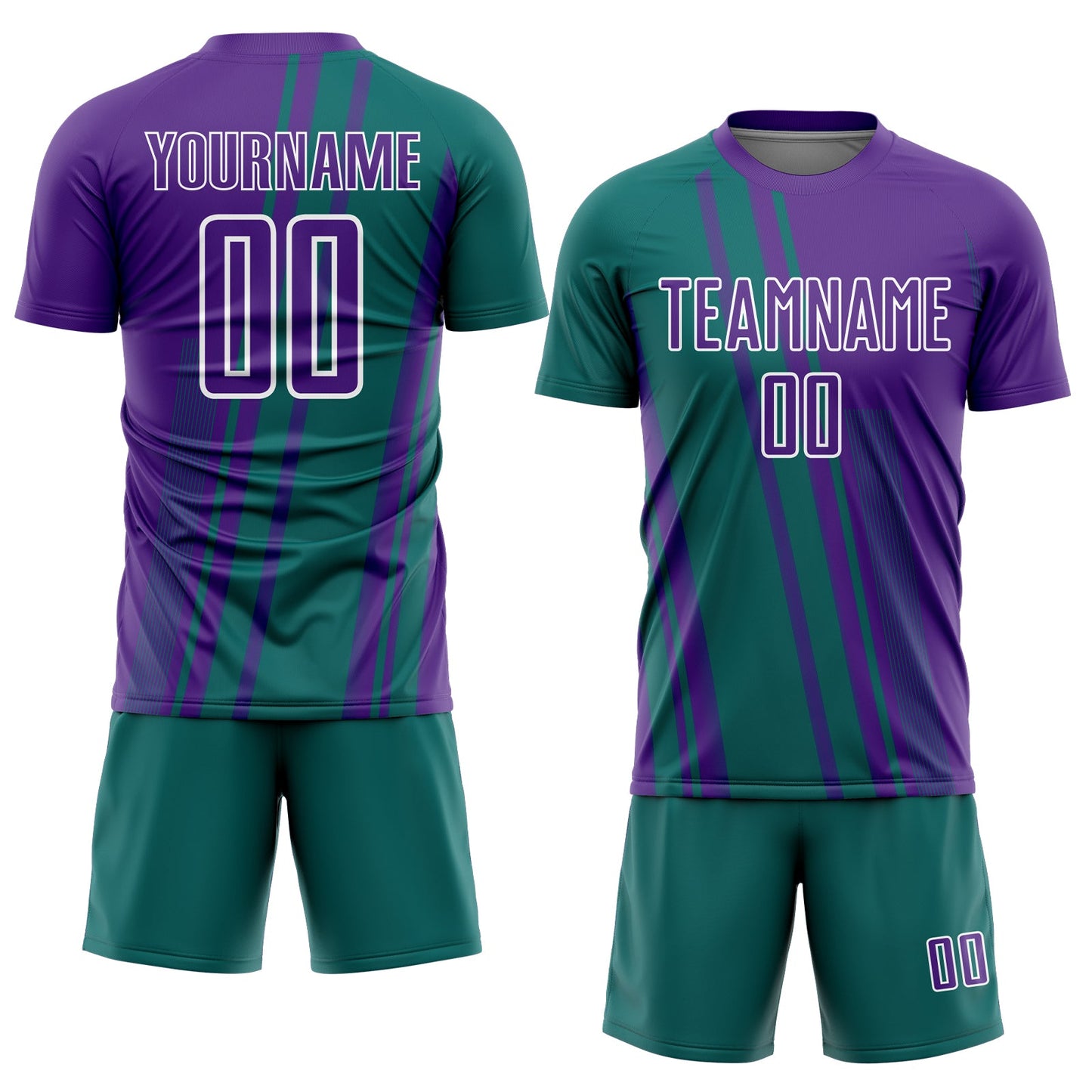 Custom Purple Teal-White Lines Sports Sublimation Soccer Uniform Jersey view 2