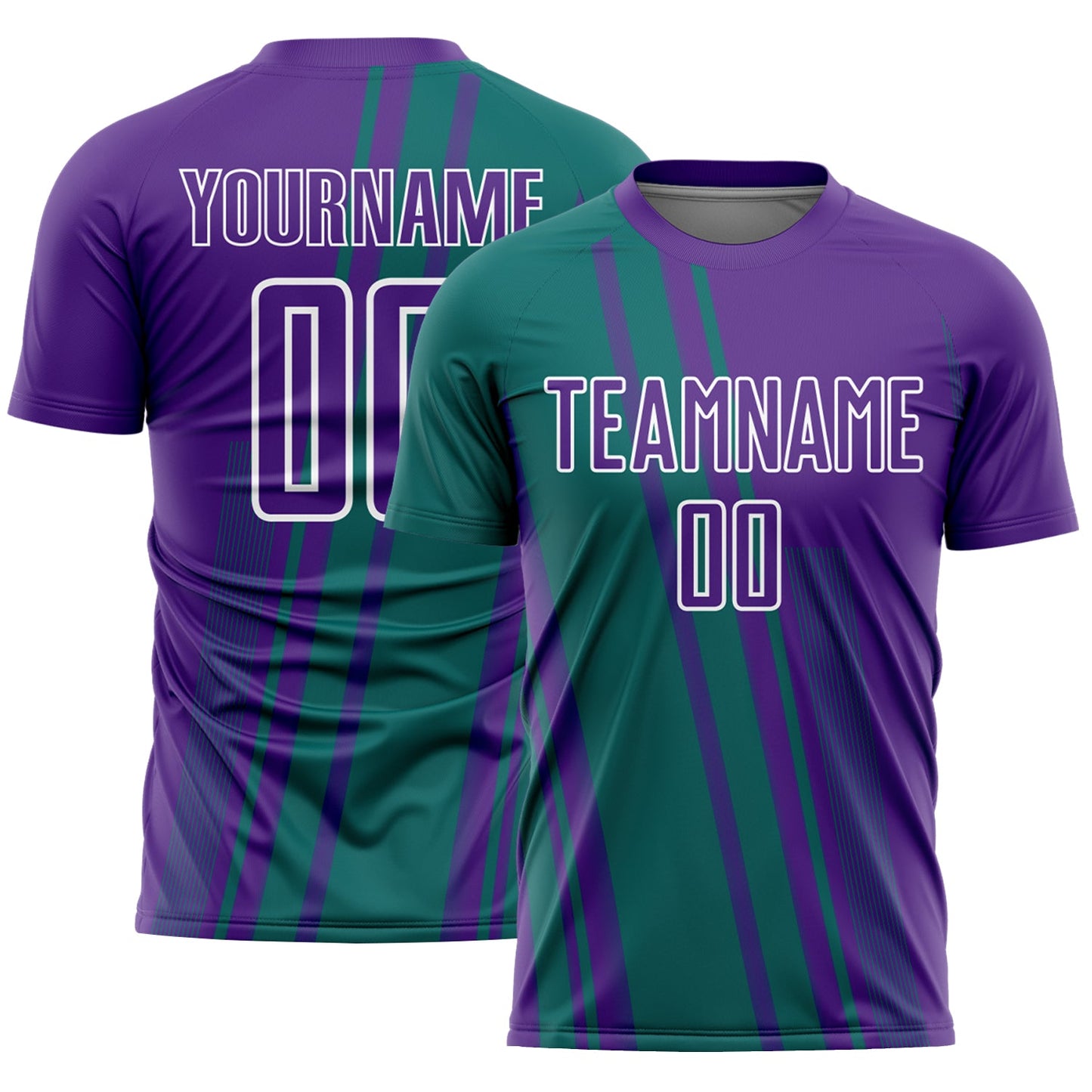 Custom Purple Teal-White Lines Sports Sublimation Soccer Uniform Jersey - Main View