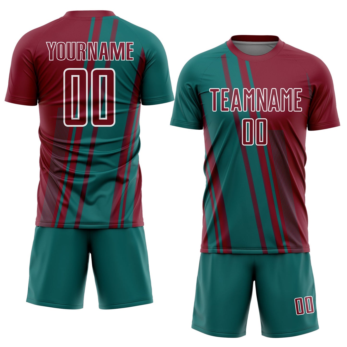 Custom Crimson Teal-White Lines Sports Sublimation Soccer Uniform Jersey view 2