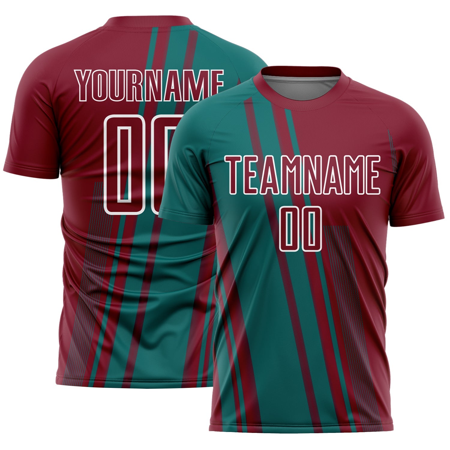 Custom Crimson Teal-White Lines Sports Sublimation Soccer Uniform Jersey - Main View