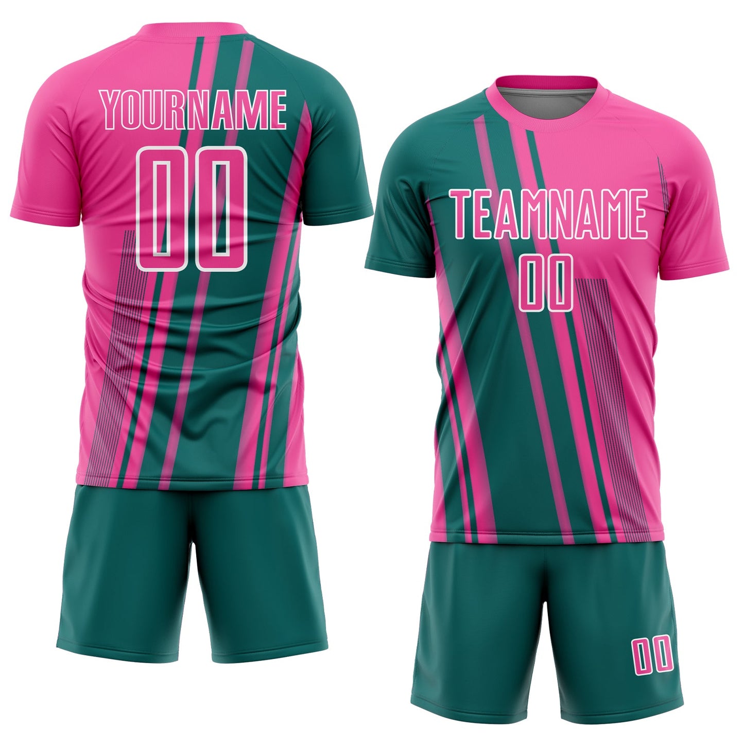 Custom Pink Teal-White Lines Sports Sublimation Soccer Uniform Jersey view 2