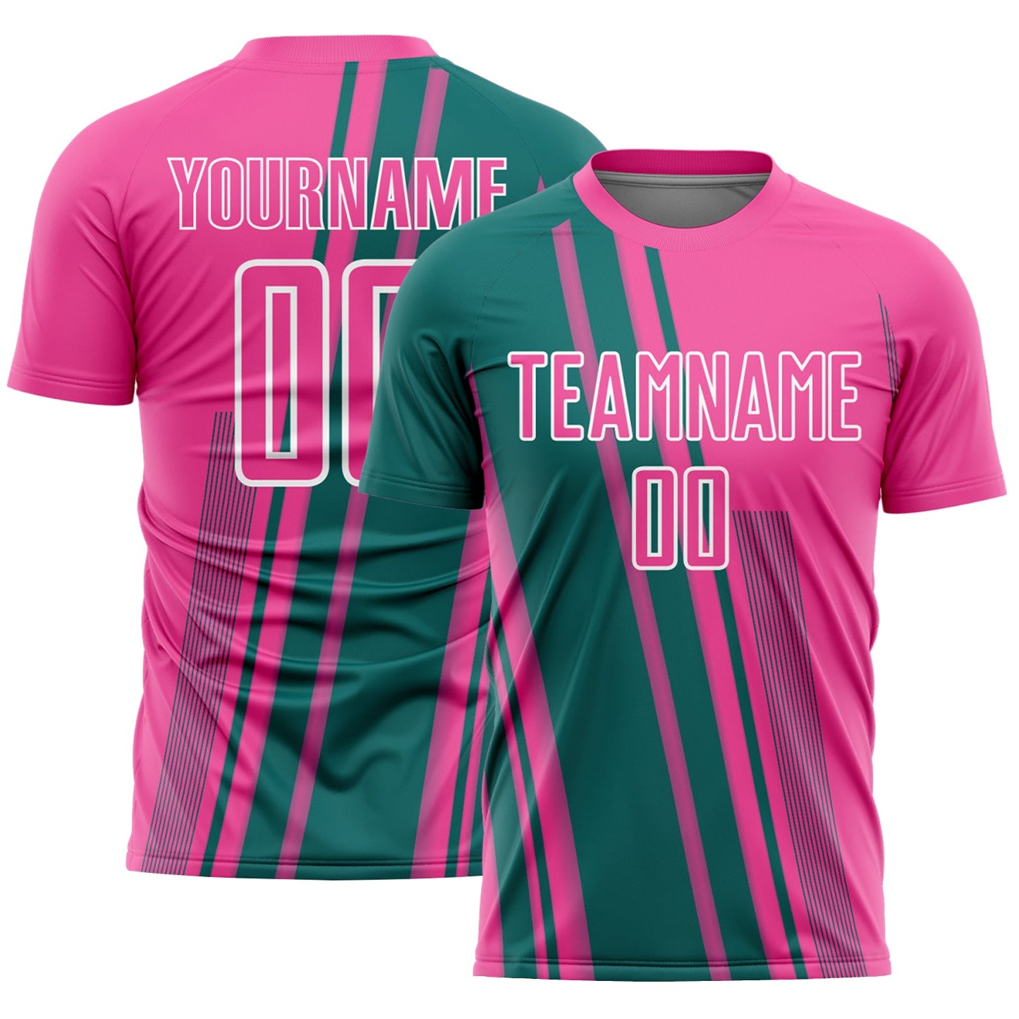 Custom Pink Teal-White Lines Sports Sublimation Soccer Uniform Jersey - Main View