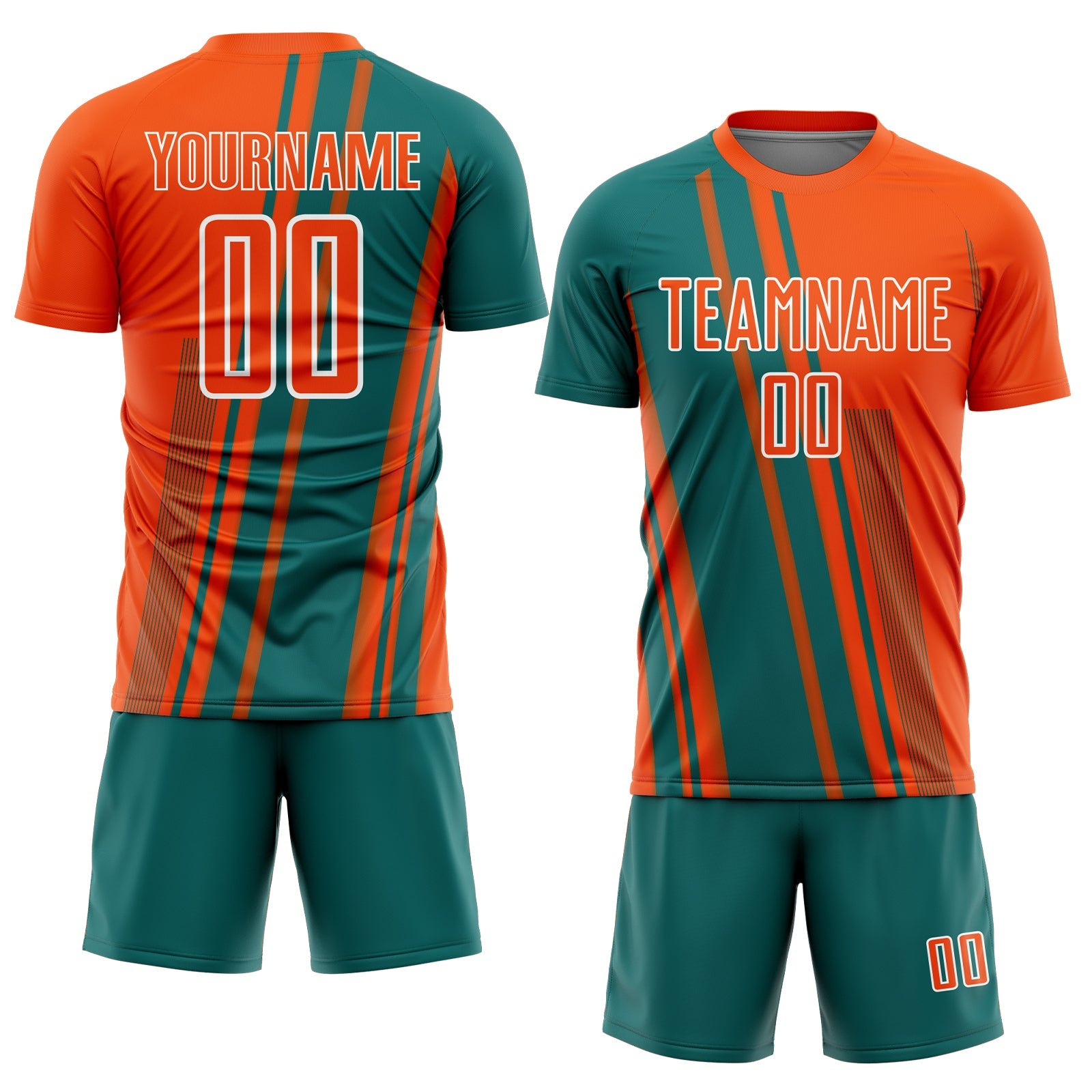 Custom Orange Teal-White Lines Sports Sublimation Soccer Uniform Jersey view 2
