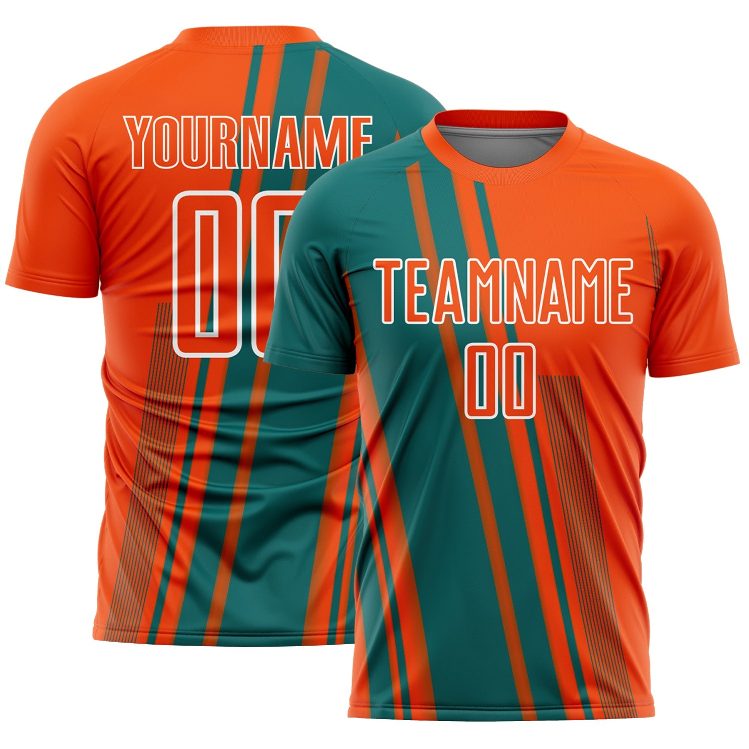 Custom Orange Teal-White Lines Sports Sublimation Soccer Uniform Jersey - Main View