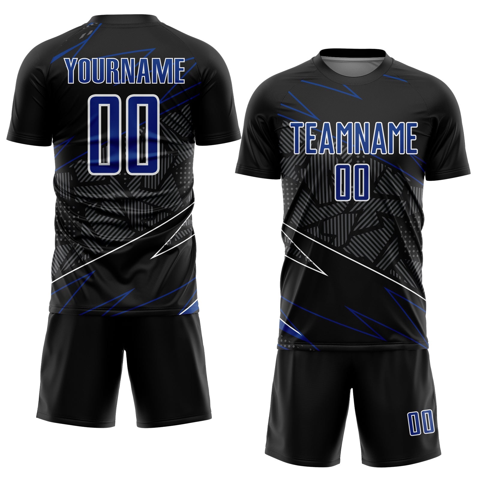 Custom Black Royal-White Lines Sports Sublimation Soccer Uniform Jersey view 2