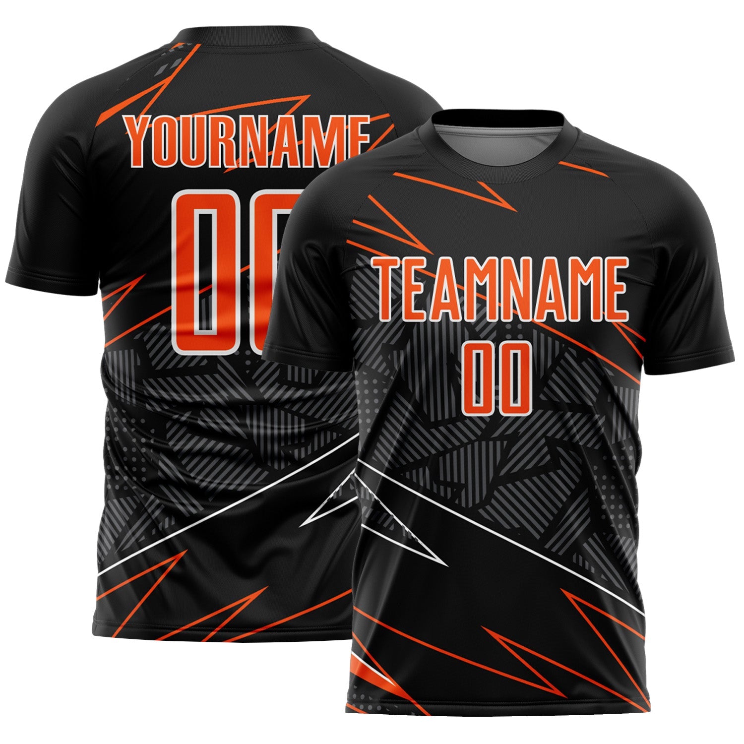 Custom Black Orange-White Lines Sports Sublimation Soccer Uniform Jersey - Main View