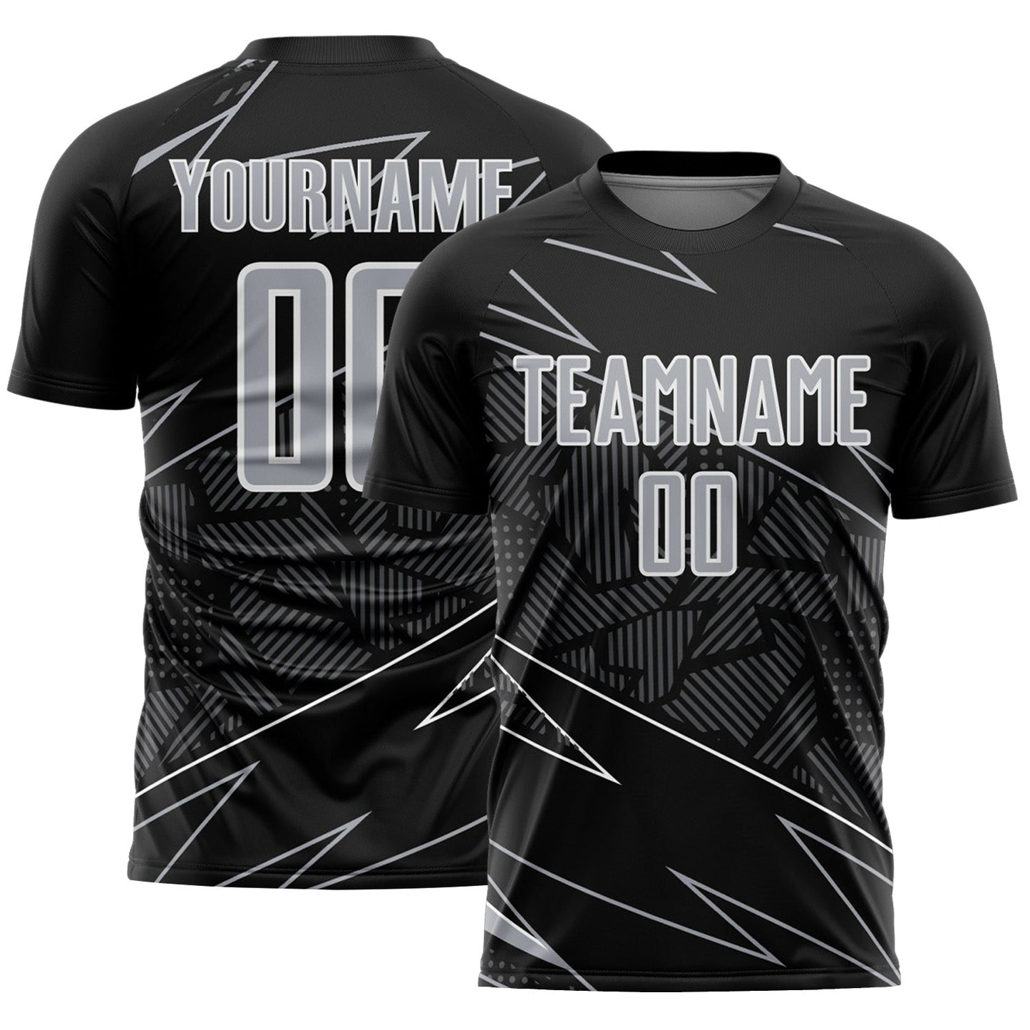 Custom Black Gray-White Lines Sports Sublimation Soccer Uniform Jersey - Main View