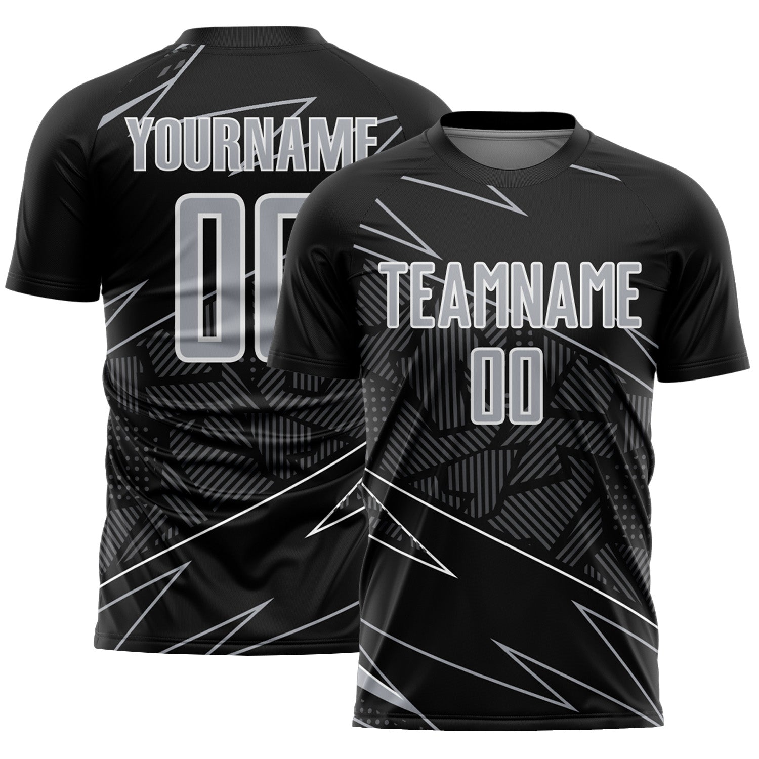 Custom Black Gray-White Lines Sports Sublimation Soccer Uniform Jersey - Main View