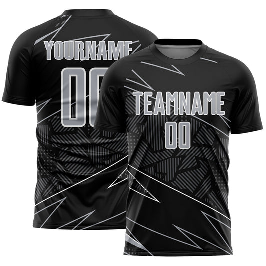 Custom Black Gray-White Lines Sports Sublimation Soccer Uniform Jersey - Main View