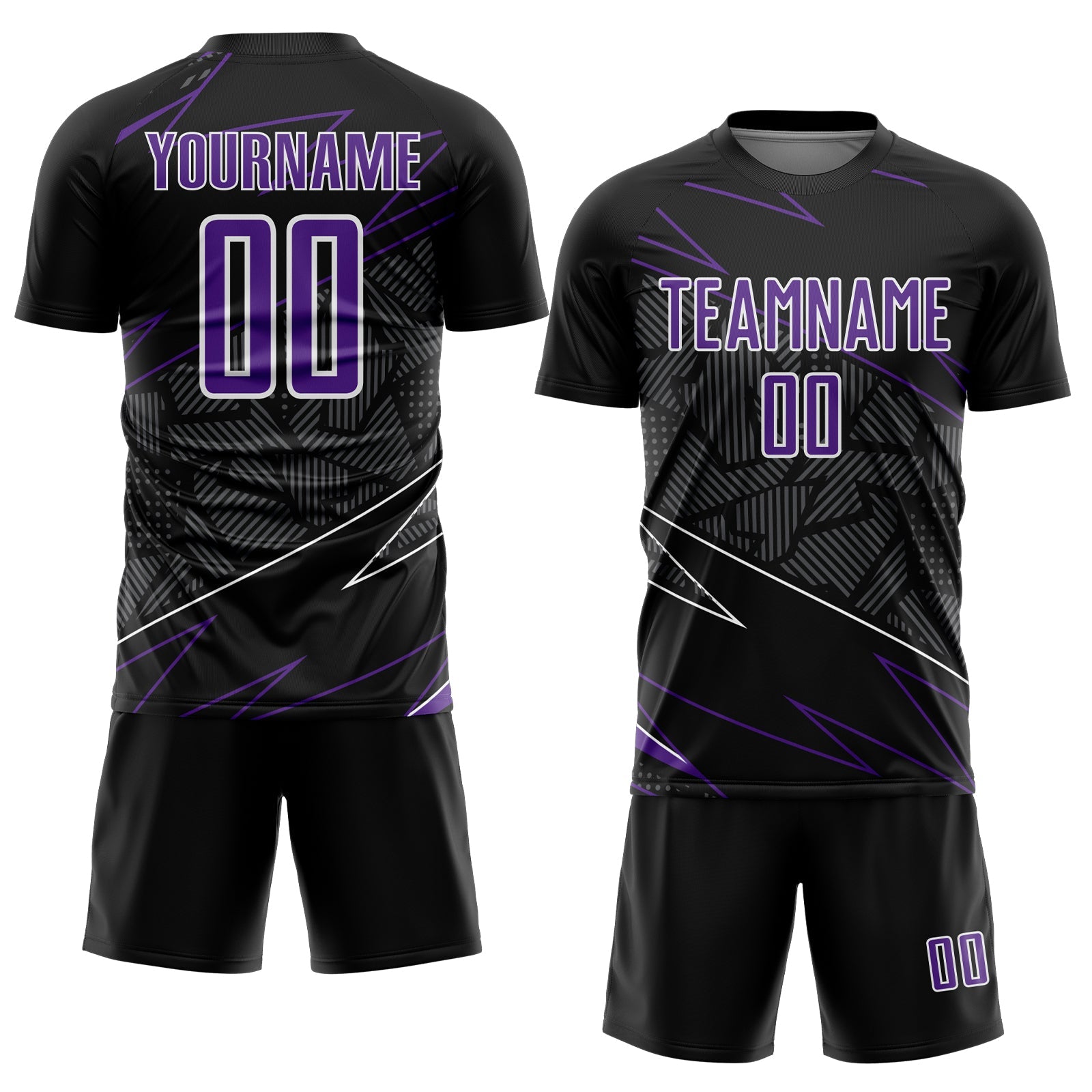 Custom Black Purple-White Lines Sports Sublimation Soccer Uniform Jersey view 2