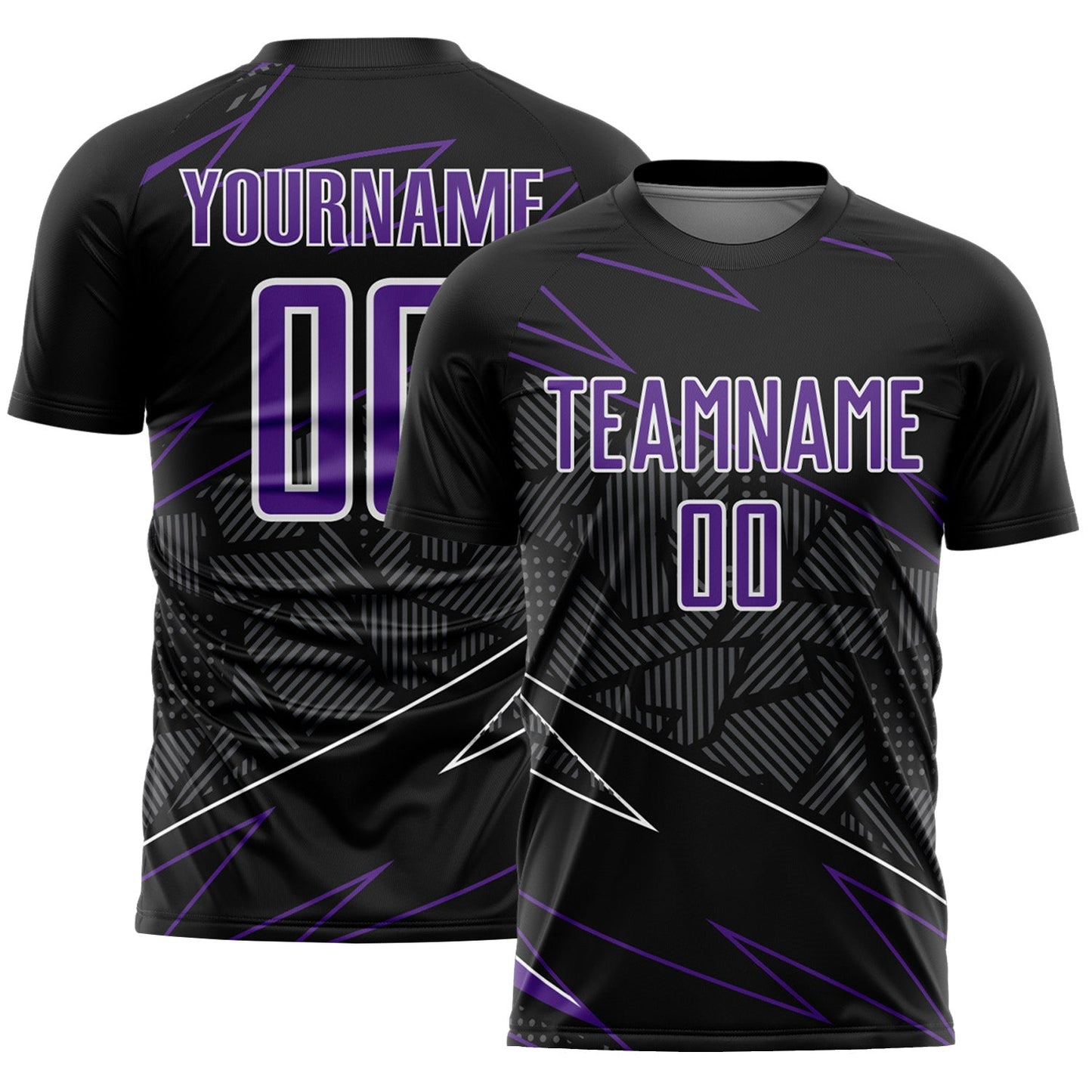 Custom Black Purple-White Lines Sports Sublimation Soccer Uniform Jersey - Main View