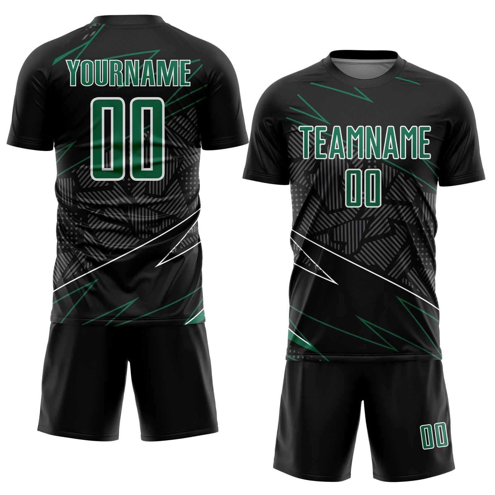 Custom Black Kelly Green-White Lines Sports Sublimation Soccer Uniform Jersey view 2