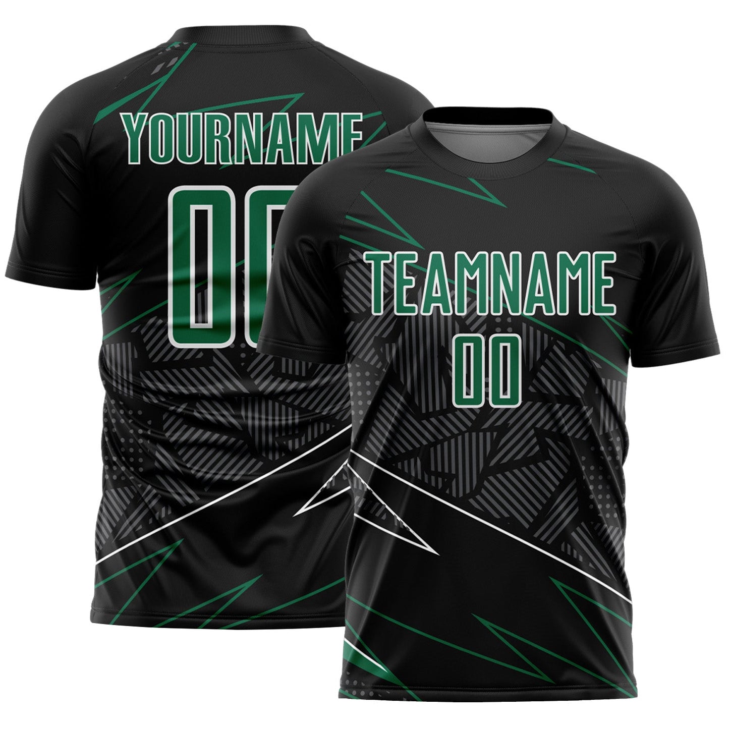 Custom Black Kelly Green-White Lines Sports Sublimation Soccer Uniform Jersey - Main View