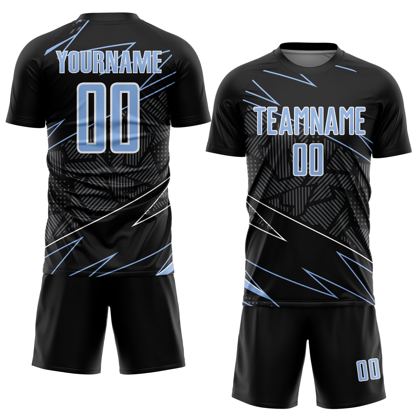 Custom Black Light Blue-White Lines Sports Sublimation Soccer Uniform Jersey view 2