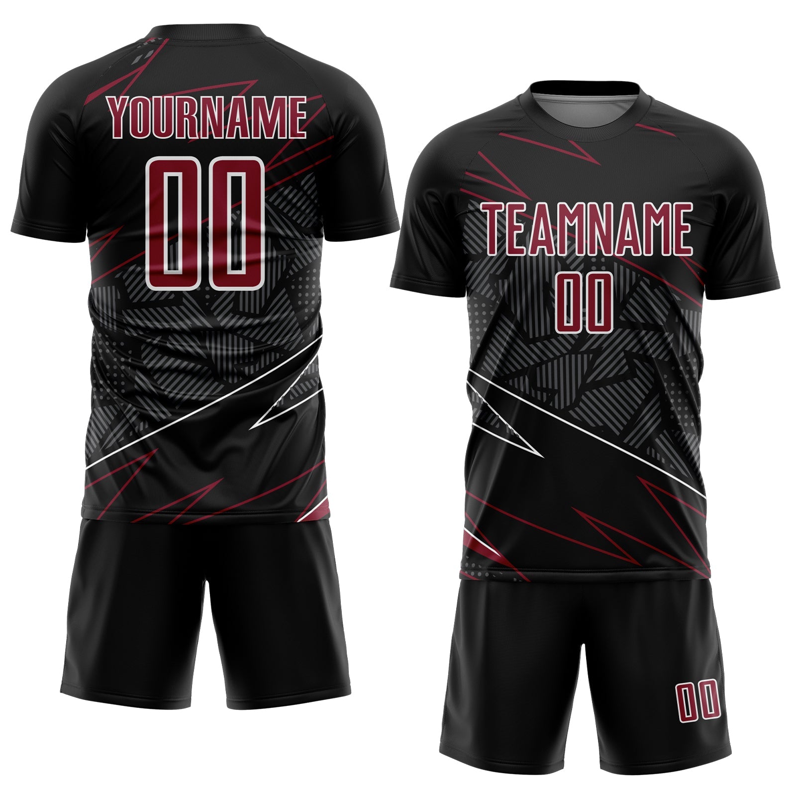 Custom Black Crimson-White Lines Sports Sublimation Soccer Uniform Jersey view 2