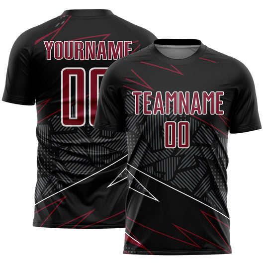 Custom Black Crimson-White Lines Sports Sublimation Soccer Uniform Jersey - Main View
