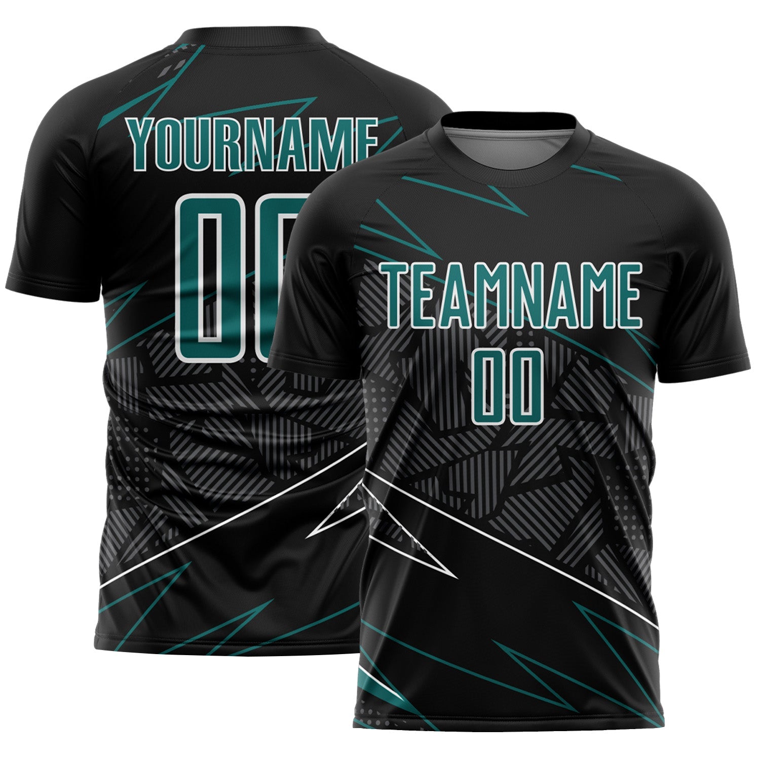 Custom Black Teal-White Lines Sports Sublimation Soccer Uniform Jersey - Main View