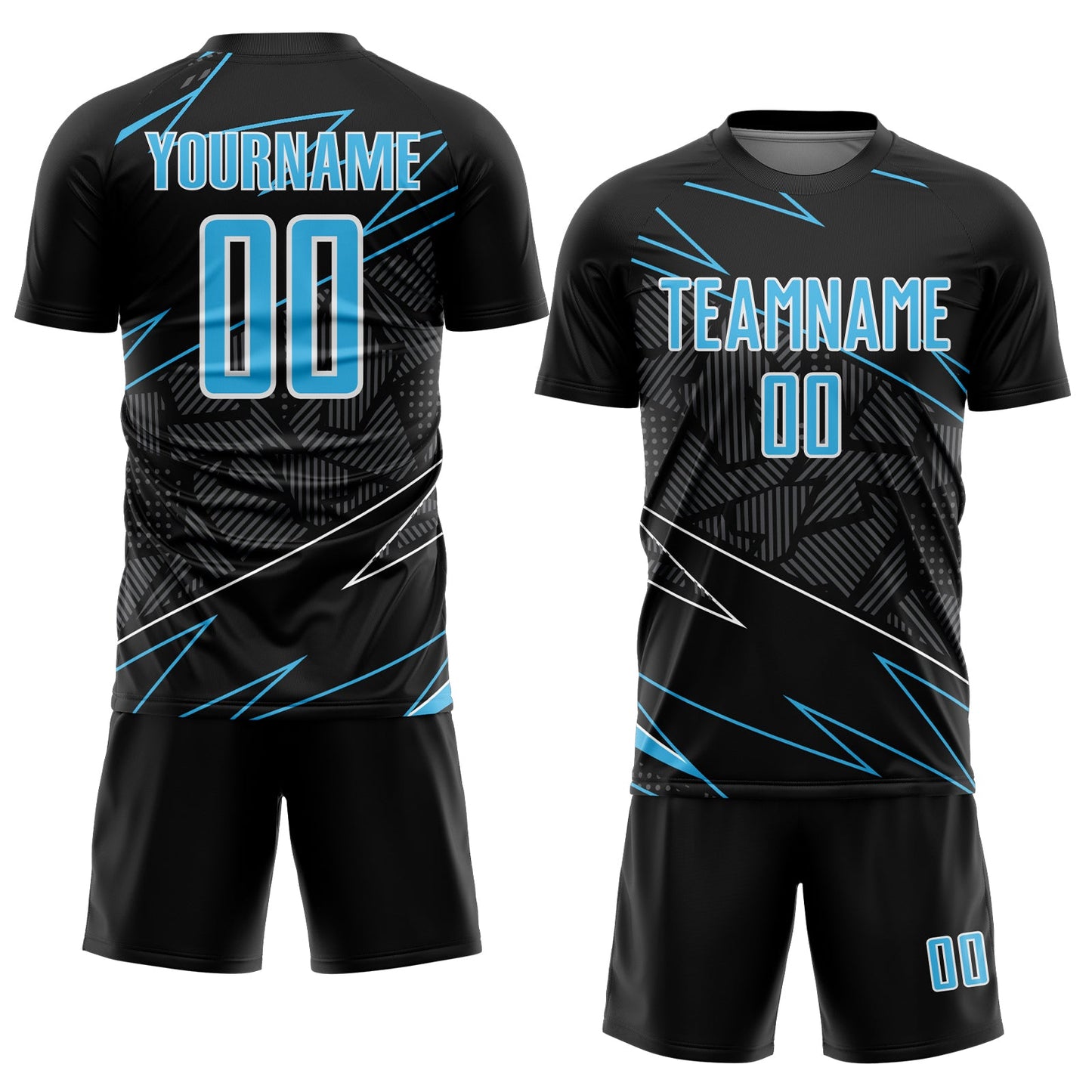 Custom Black Sky Blue-White Lines Sports Sublimation Soccer Uniform Jersey view 2