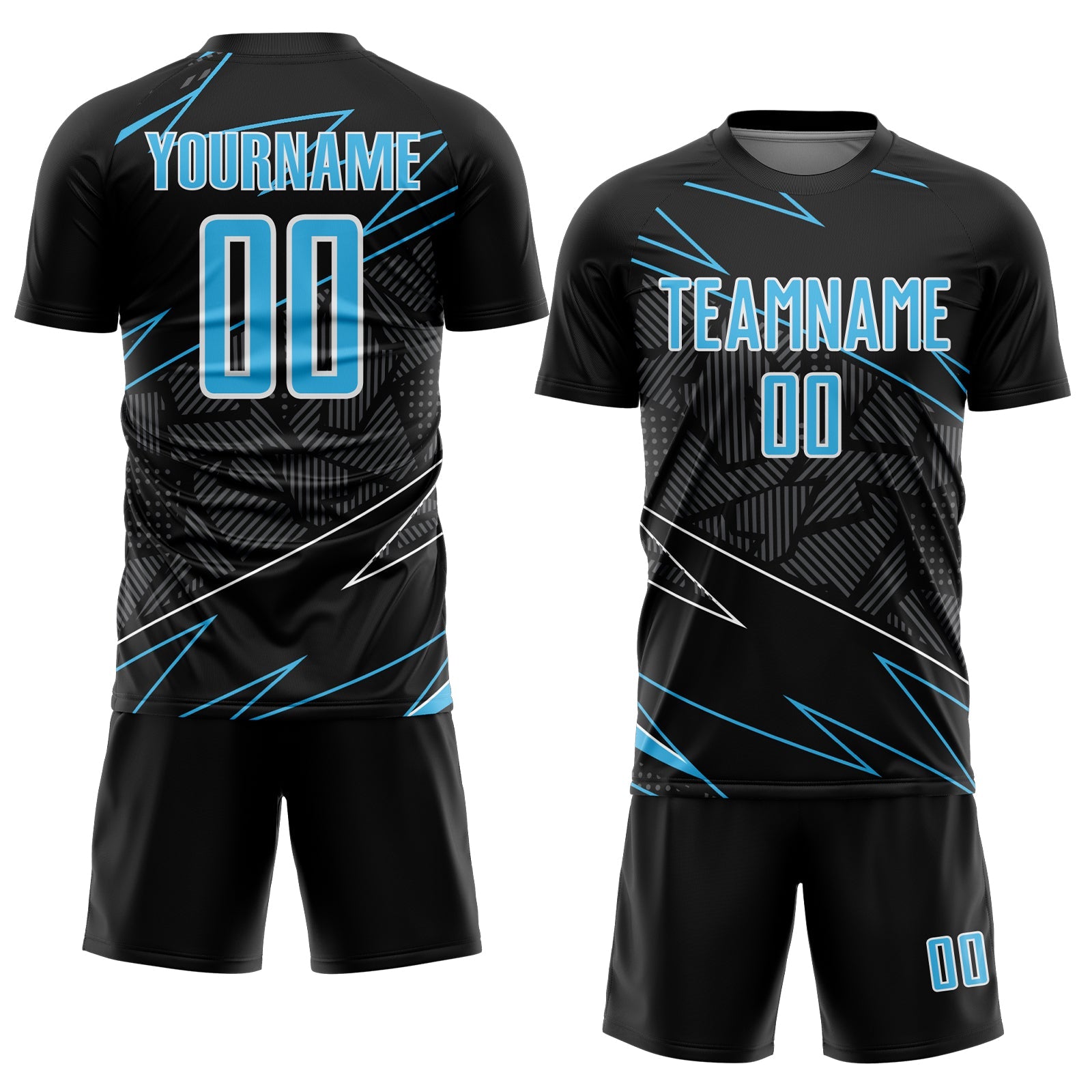 Custom Black Sky Blue-White Lines Sports Sublimation Soccer Uniform Jersey view 2