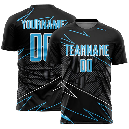 Custom Black Sky Blue-White Lines Sports Sublimation Soccer Uniform Jersey - Main View