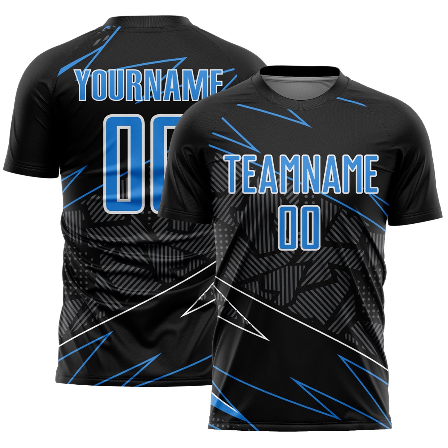 Custom Black Powder Blue-White Lines Sports Sublimation Soccer Uniform Jersey - Main View