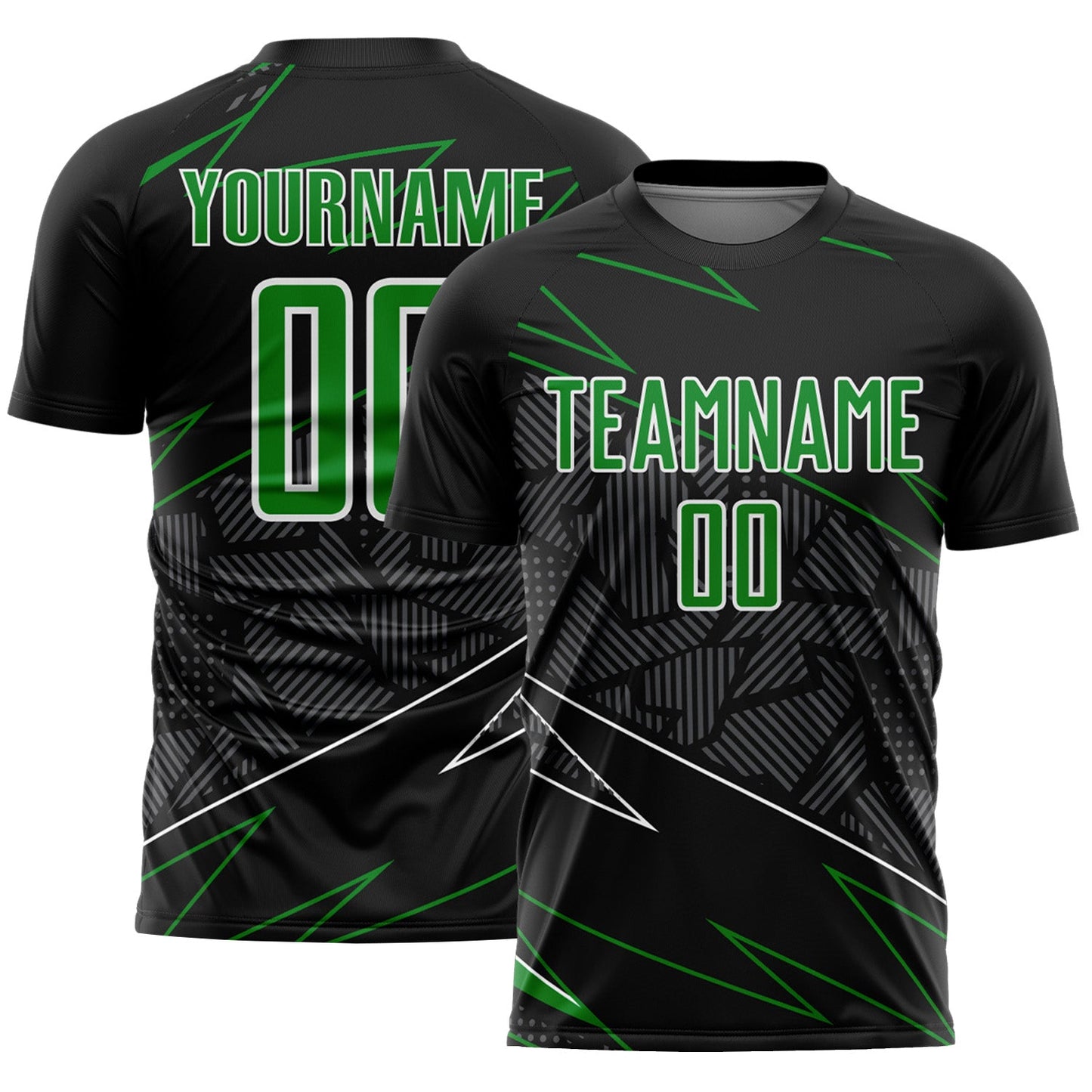 Custom Black Grass Green-White Lines Sports Sublimation Soccer Uniform Jersey - Main View