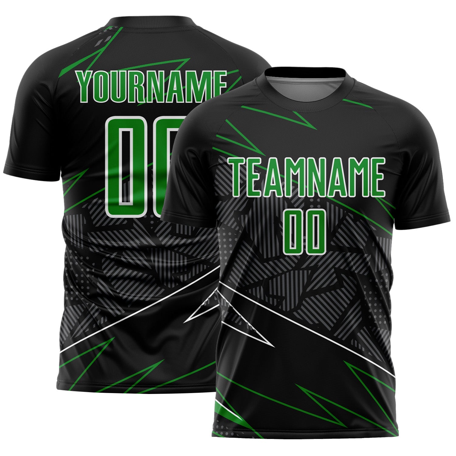 Custom Black Grass Green-White Lines Sports Sublimation Soccer Uniform Jersey - Main View