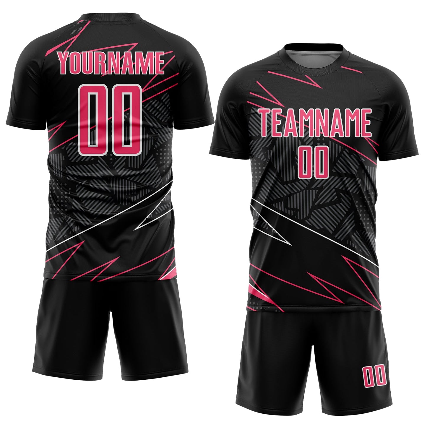 Custom Black Neon Pink-White Lines Sports Sublimation Soccer Uniform Jersey view 2