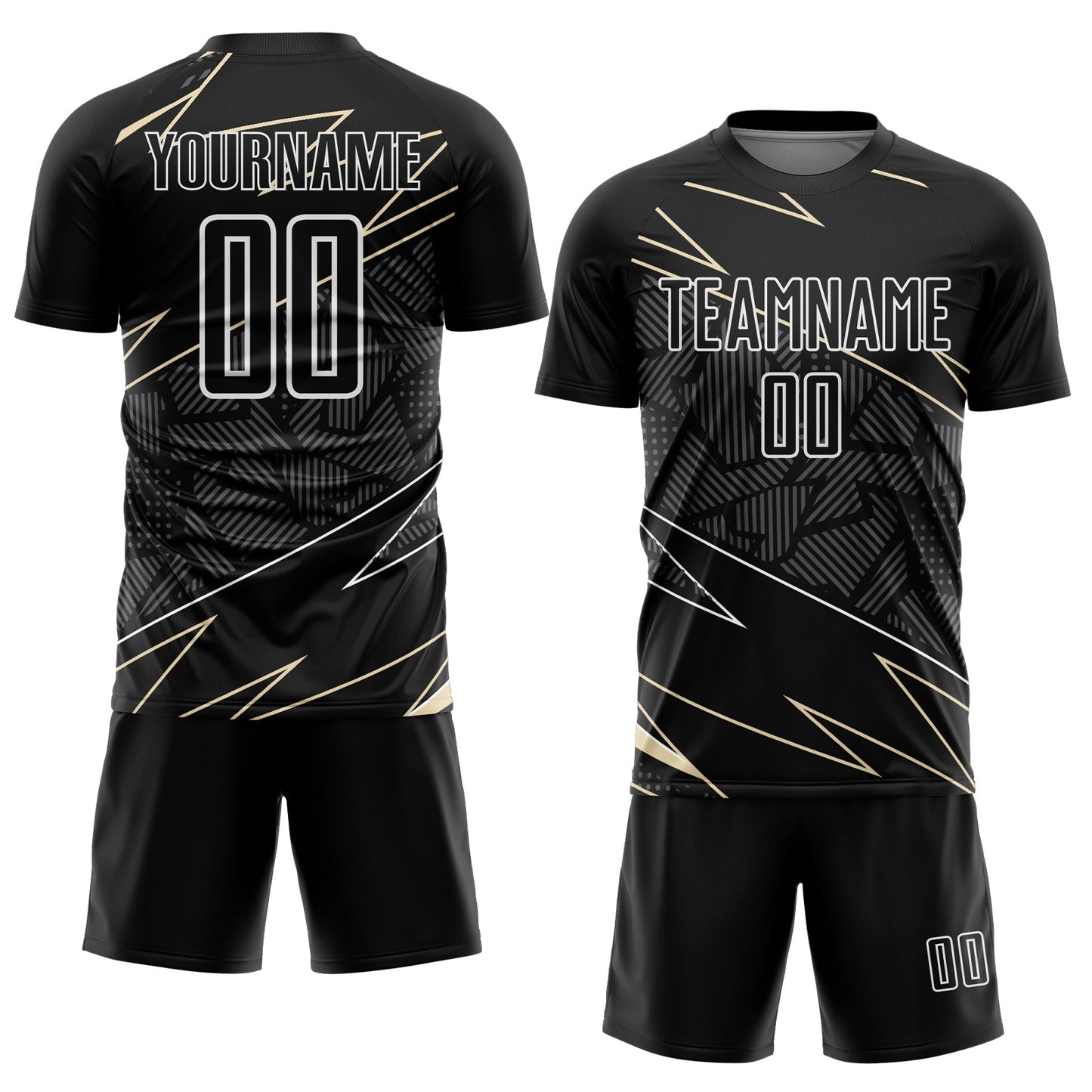 Custom Black Cream-White Lines Sports Sublimation Soccer Uniform Jersey view 2