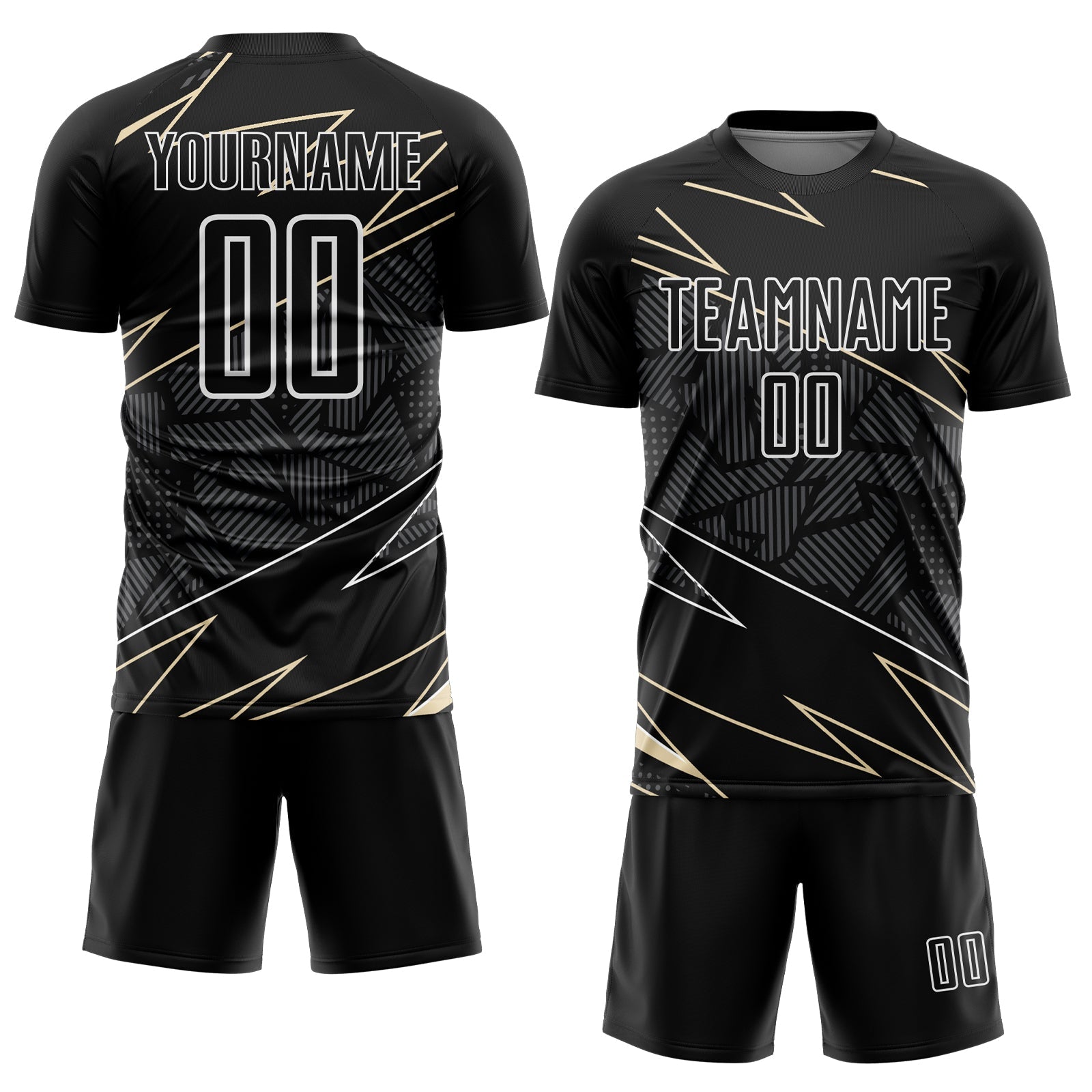 Custom Black Cream-White Lines Sports Sublimation Soccer Uniform Jersey view 2