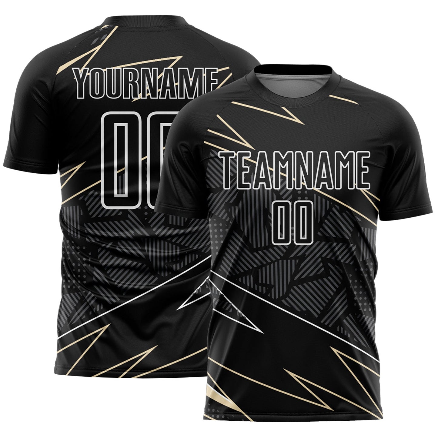 Custom Black Cream-White Lines Sports Sublimation Soccer Uniform Jersey - Main View