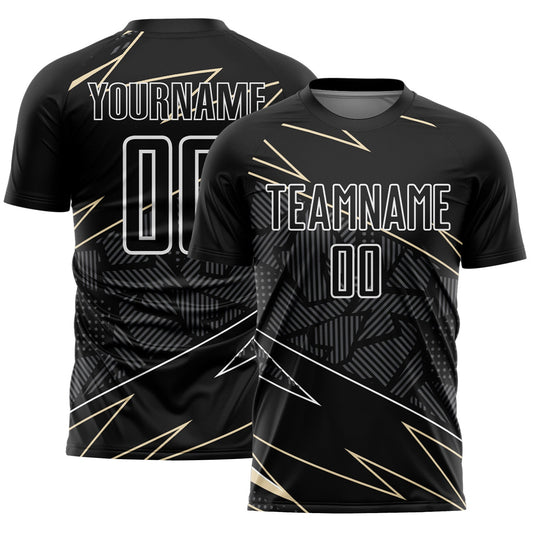 Custom Black Cream-White Lines Sports Sublimation Soccer Uniform Jersey - Main View