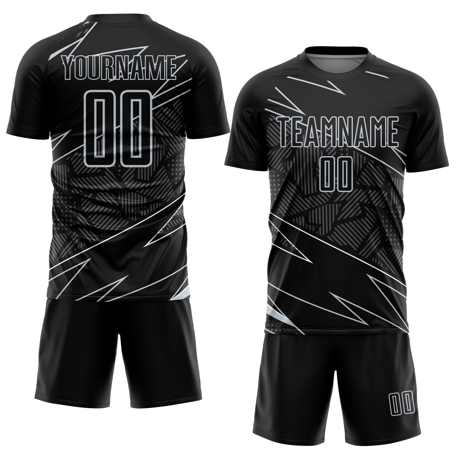Custom Black Silver Lines Sports Sublimation Soccer Uniform Jersey view 2