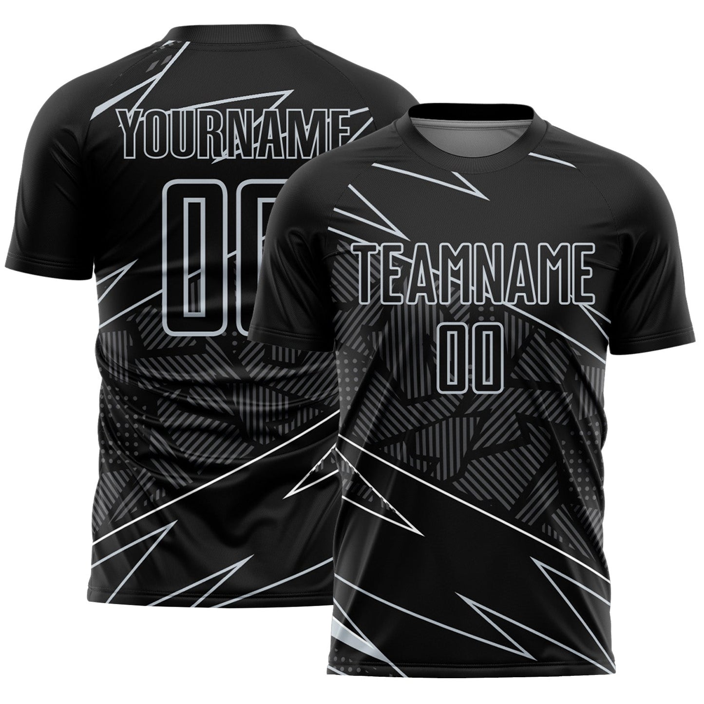 Custom Black Silver Lines Sports Sublimation Soccer Uniform Jersey - Main View