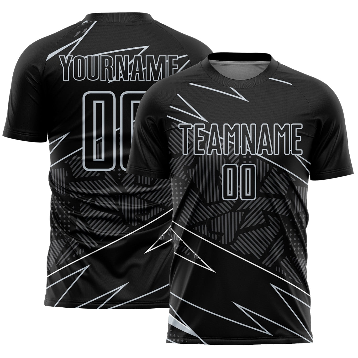 Custom Black Silver Lines Sports Sublimation Soccer Uniform Jersey - Main View