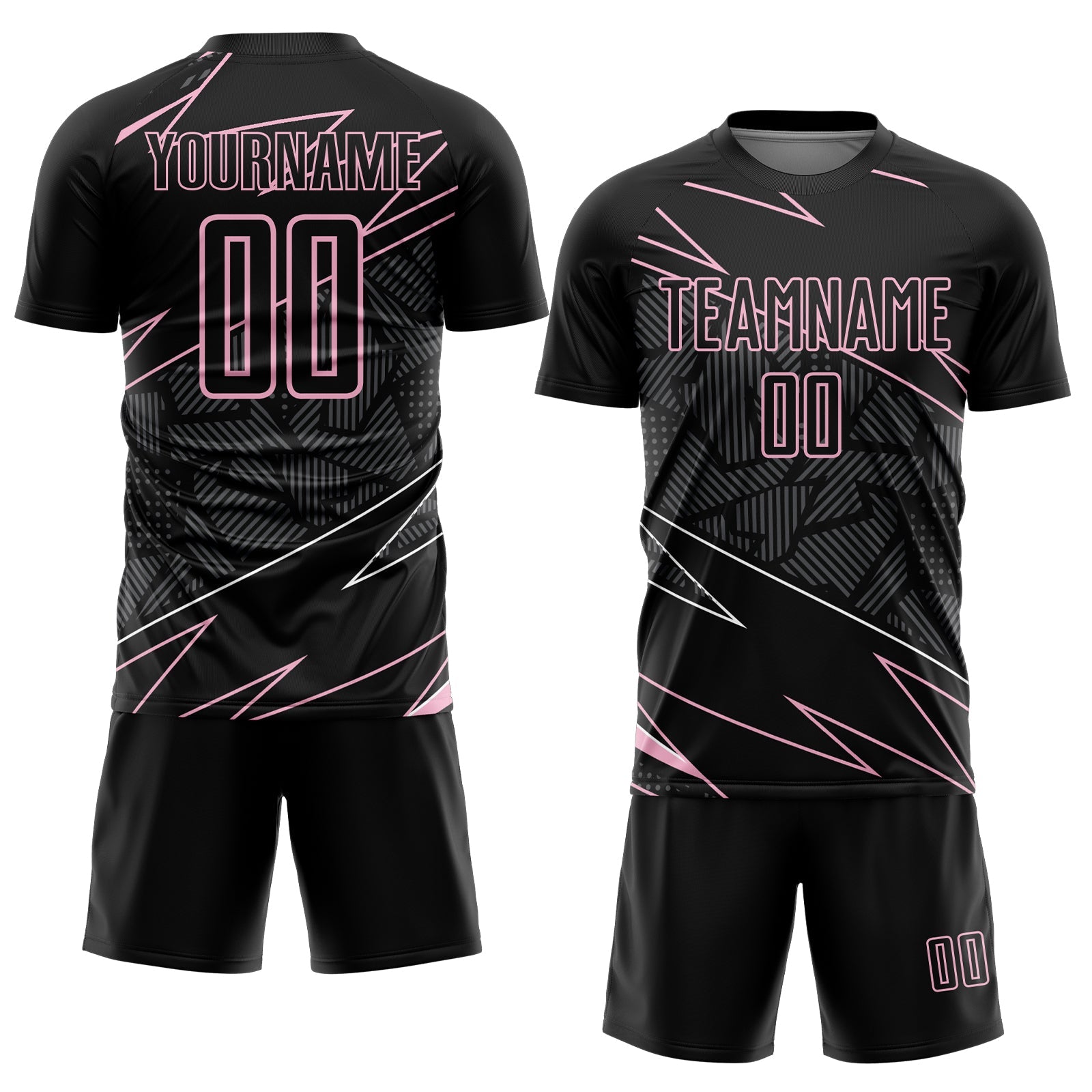 Custom Black Light Pink Lines Sports Sublimation Soccer Uniform Jersey view 2